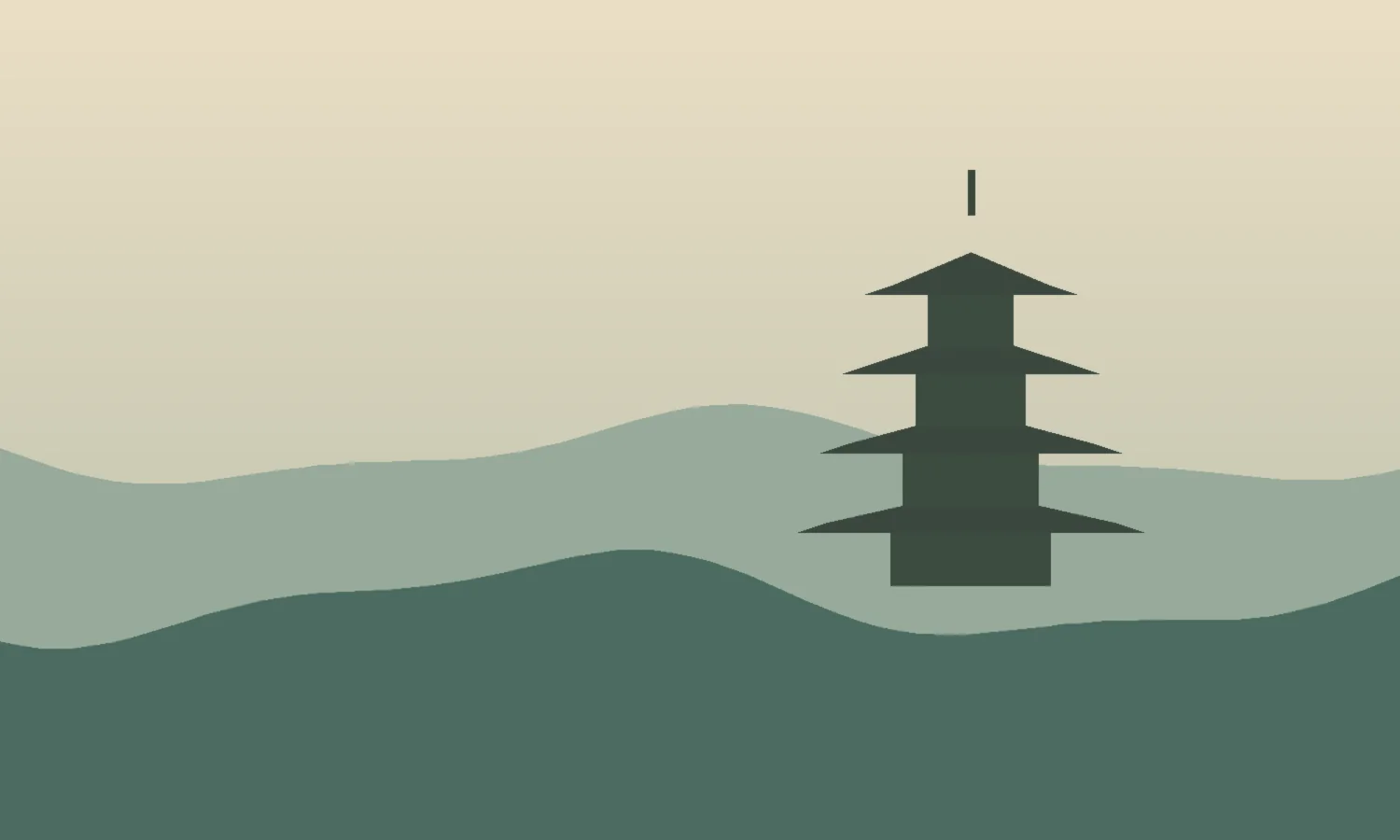 京都の山並みと五重塔を描いた風景イラスト